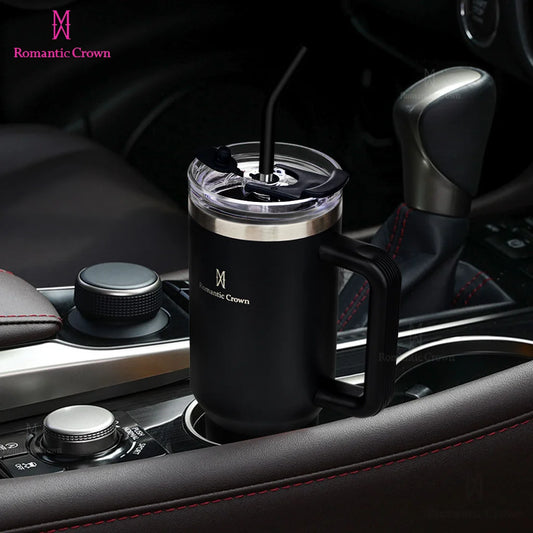 ROMANTIC CROWN Copo Térmico Portátil em Inox 1200ml / 1,2L – Garrafa Térmica de Aço Inoxidável com Tampa e Canudo