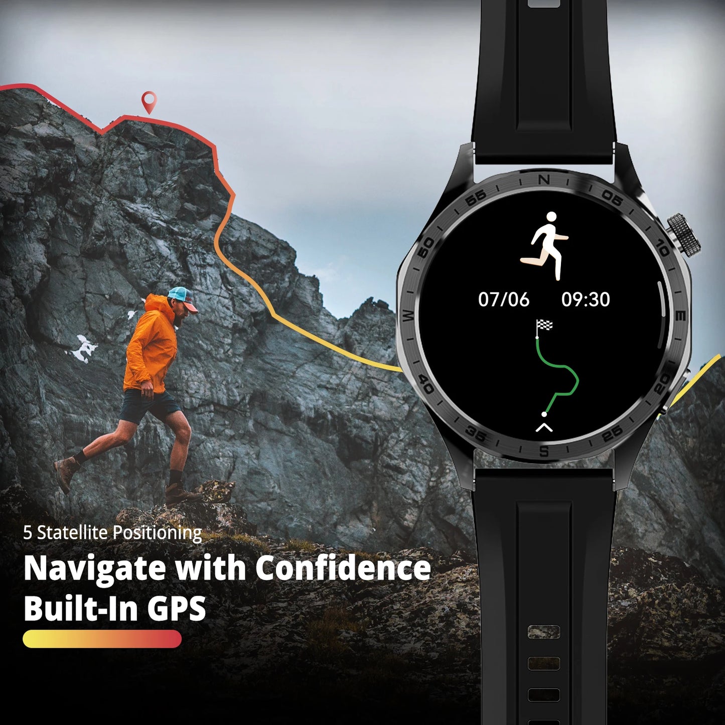 Smartwatch AIWR Peps 1R, Android, GPS, tela AMOLED de 1,43”, mostradores com IA, monitor de frequência cardíaca e sono, resistente à água 5ATM, compatível com Android e iOS.