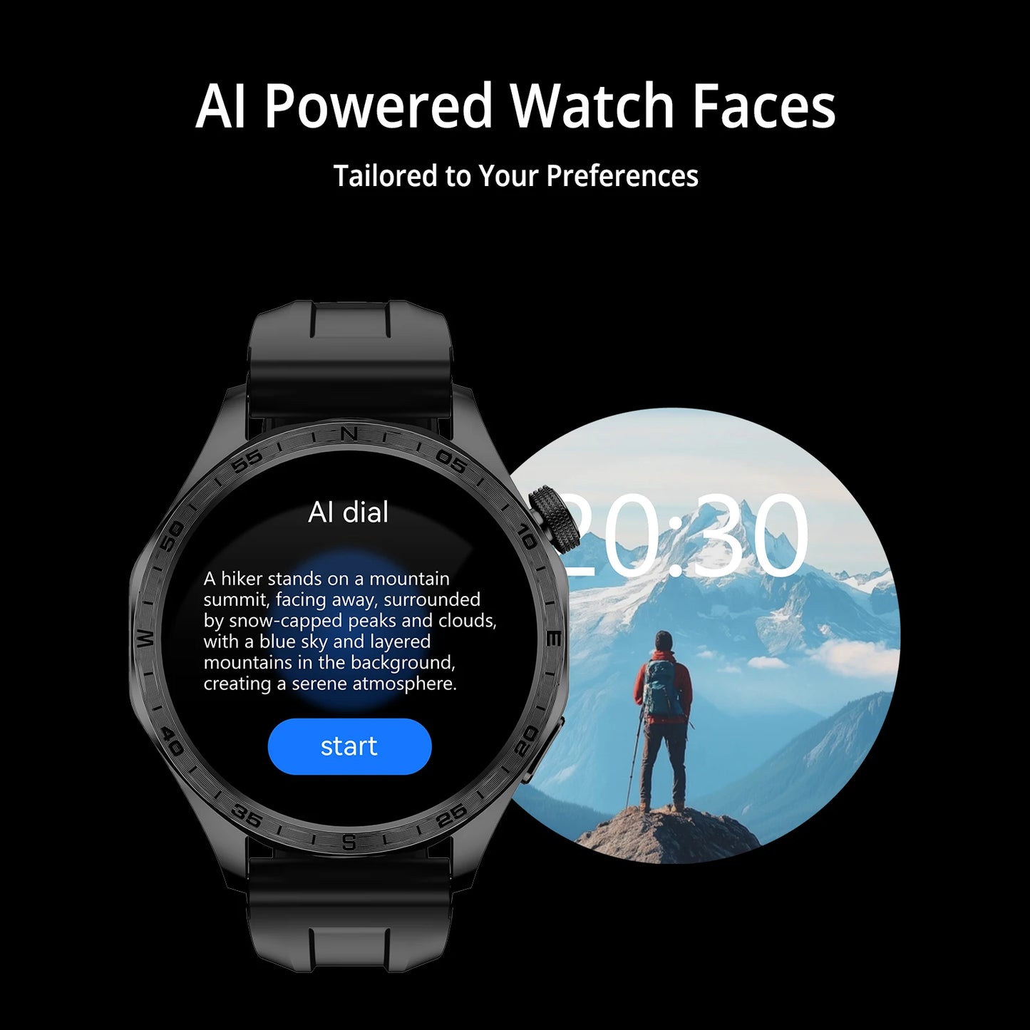 Smartwatch AIWR Peps 1R, Android, GPS, tela AMOLED de 1,43”, mostradores com IA, monitor de frequência cardíaca e sono, resistente à água 5ATM, compatível com Android e iOS.