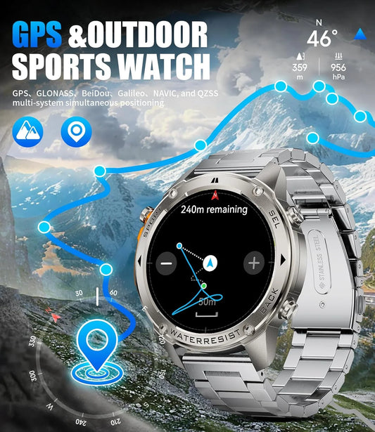 GUHUAVMI Ultra Smartwatch GPS Premium com Tela AMOLED em Safira, Bússola, Altímetro Barométrico e Chamadas Bluetooth