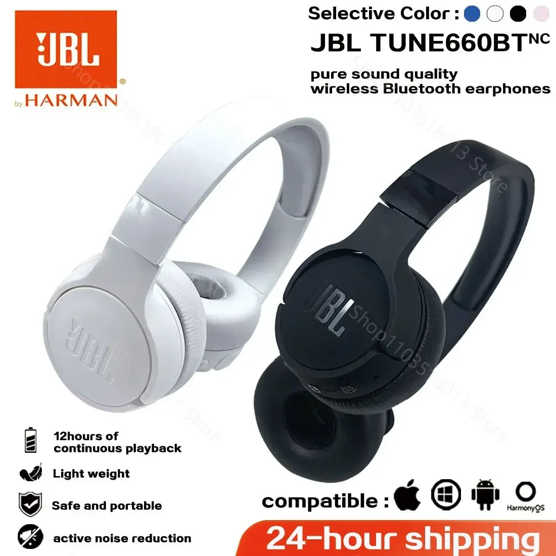 Fone de Ouvido JBL Tune 660NC Original Sem Fio (Wireless), On-Ear, Bluetooth, com Cancelamento de Ruído, para Jogos (Gaming) e Esportes, Headset com Viva-Voz (Handsfree), T660NC